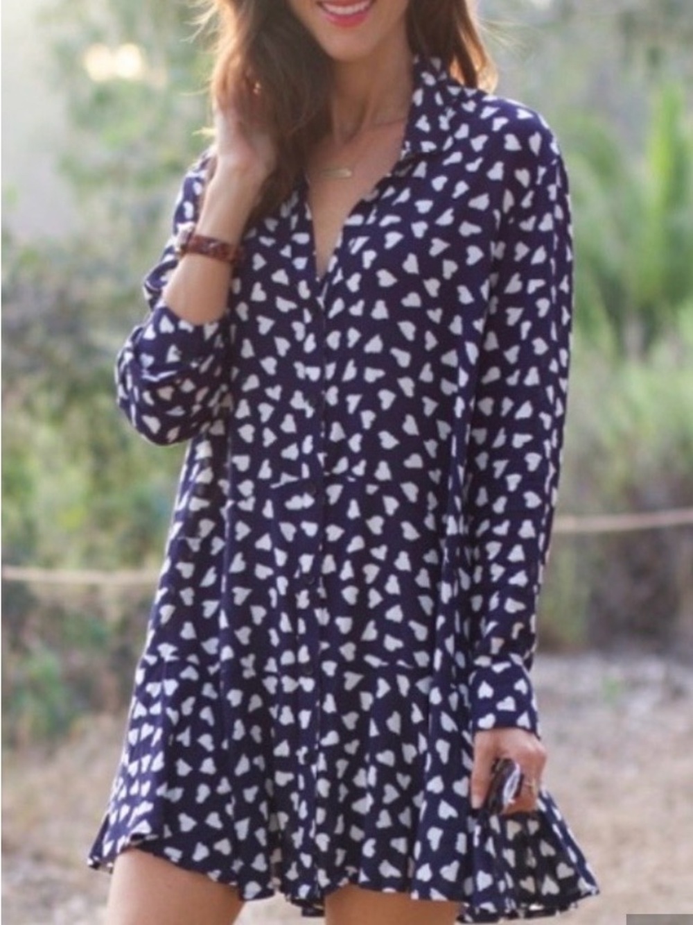 11 1 Tylho Anthopologie Larkin Heart Print Shirt Tunic Mini Dress Blouse Top S